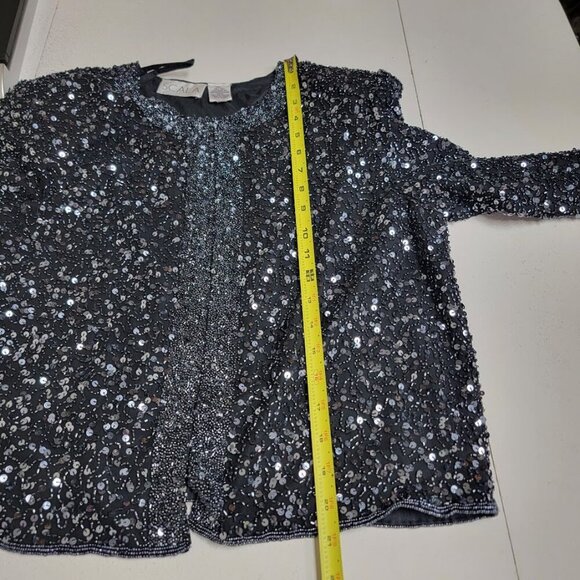 Scala Womens Black Vintage Silk Evening Jacket Small Petite Sequin Beaded Formal - Picture 6 of 10